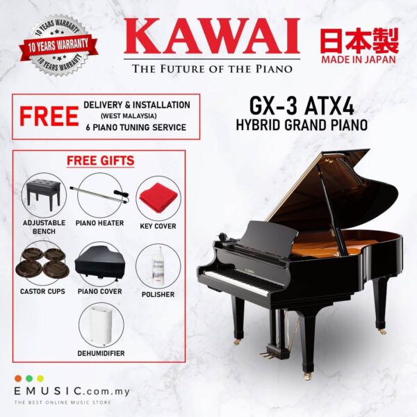 Kawai GX-3 ATX4 (Made in Japan) Ebony Polish Hybrid Grand Piano (GX-3 ATX4 / GX3ATX4)