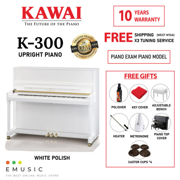 Kawai K300 Professional Brand New Acoustic Upright Piano - White Polish (K-300 / K 300)