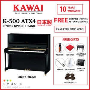 Kawai K500 ATX4 New Acoustic Hybrid Silent Upright Piano Ebony (K-500 ATX4 / K 500 ATX4)