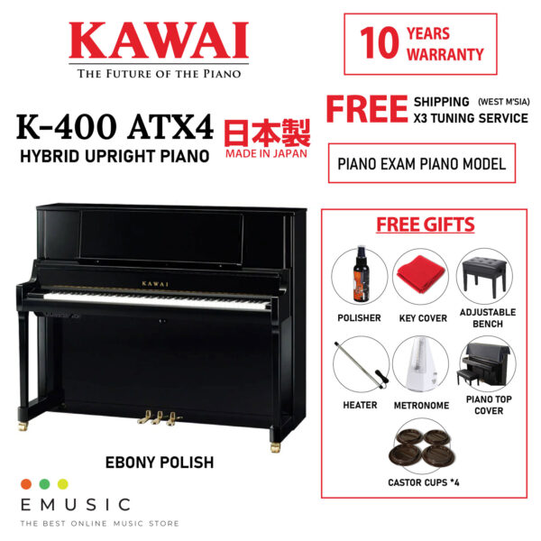 Kawai K400 ATX4 New Acoustic Hybrid Silent Upright Piano Ebony (K-400 ATX4 / K 400 ATX4)