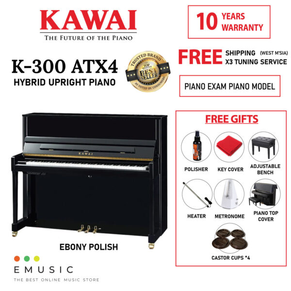 Kawai K300 ATX4 New Acoustic Hybrid Silent Upright Piano Ebony (K-300 ATX4 / K 300 ATX4)