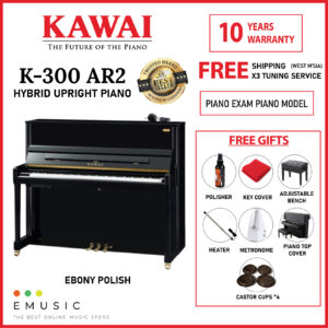 Kawai K300 AR2 New Acoustic Hybrid Silent Upright Piano Ebony (K-300 AR2 / K 300 AR2)