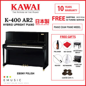 Kawai K400 AR2 New Acoustic Hybrid Silent Upright Piano Ebony (K-400 AR2 / K 400 AR2)
