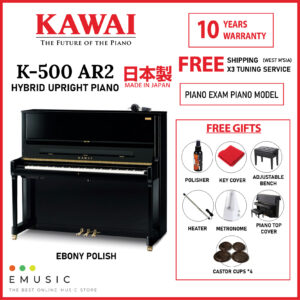Kawai K500 AR2 New Acoustic Hybrid Silent Upright Piano Ebony (K-500 AR2 / K 500 AR2)
