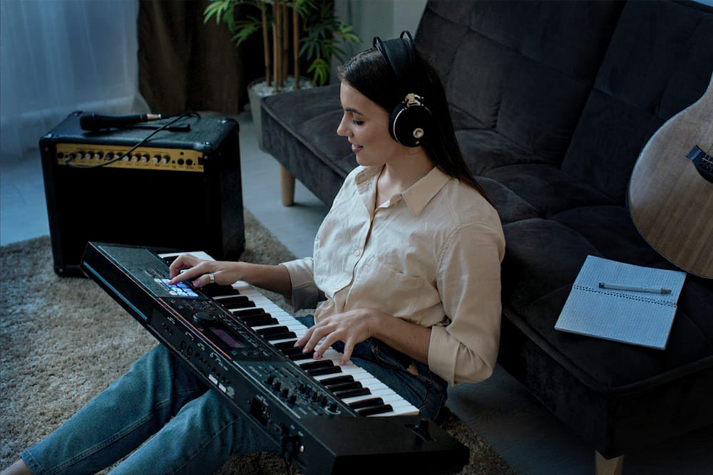 Practicing digital piano with headphones at night