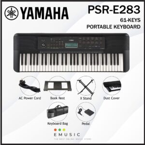 Yamaha PSR-E283 61-keys Digital Portable Keyboard with X Stand, Bag, and Pedal