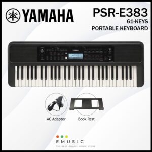 Yamaha PSR-E383 61-keys Digital Portable Keyboard with Adaptor and Book Rest