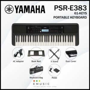 Yamaha PSR-E383 61-keys Digital Portable Keyboard with X Stand, Bag, and Pedal