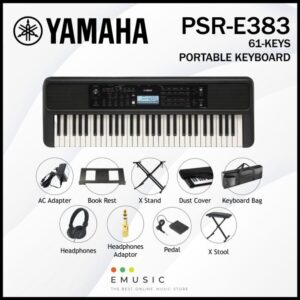 Yamaha PSR-E383 61-keys Digital Portable Keyboard with X Stand, Bag, Headphones, and Pedal